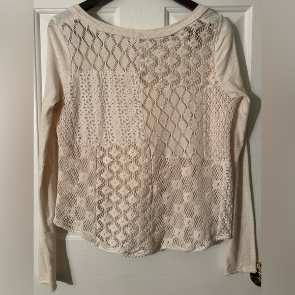 FREE PEOPLE Small 100% Cotton Romantic Long Sleeve Vanilla T Lace Crochet Sheer - Picture 8 of 11